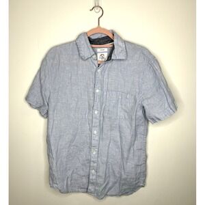 Panama Jack 100% Linen Shirt Mens Medium Blue Button Up Camp Collar Beach Pocket